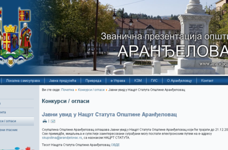 Javni uvid u Nacrt Statuta Opštine Aranđelovac